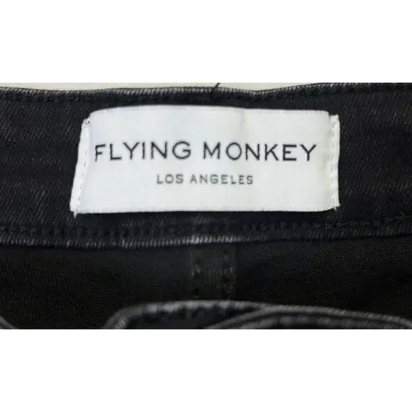 Flying Monkey Jeans Women’s Sz 29 Black High Rise Cropped Flair Distressed - Picture 7 of 14